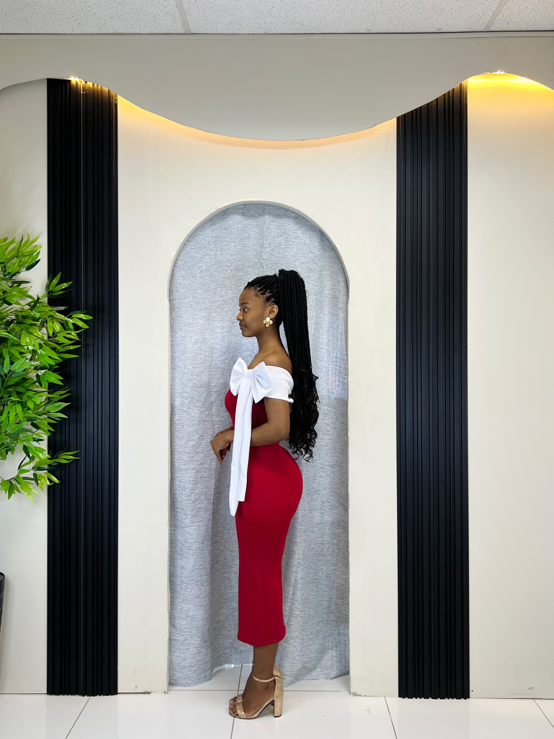 The Crimson Bow Off-Shoulder Mini Dress - Image 2
