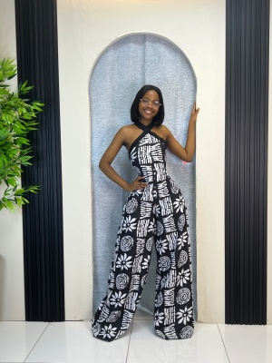 The Nia Tribal Cross-Halter Wide-Leg Jumpsuit