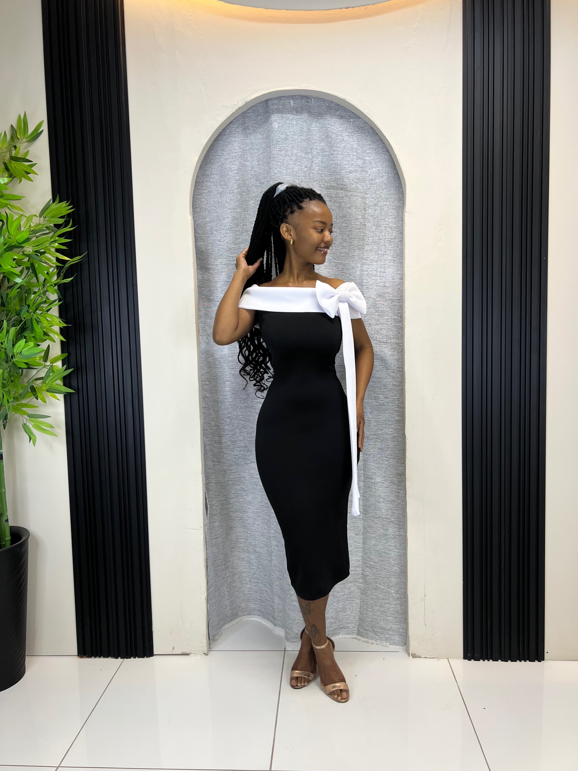 The Crimson Bow Off-Shoulder Mini Dress - Image 5