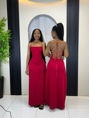 The Scarlet Lace-Back Straight-Neck Maxi Dress