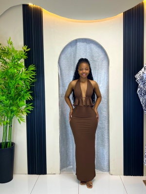 The Cocoa Ruffle Halter 2-Piece Set