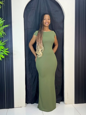 Aria Olive Ribbed Bodycon Maxi Dress