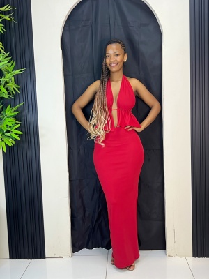 Valentina Halter Peplum Maxi Set - Red