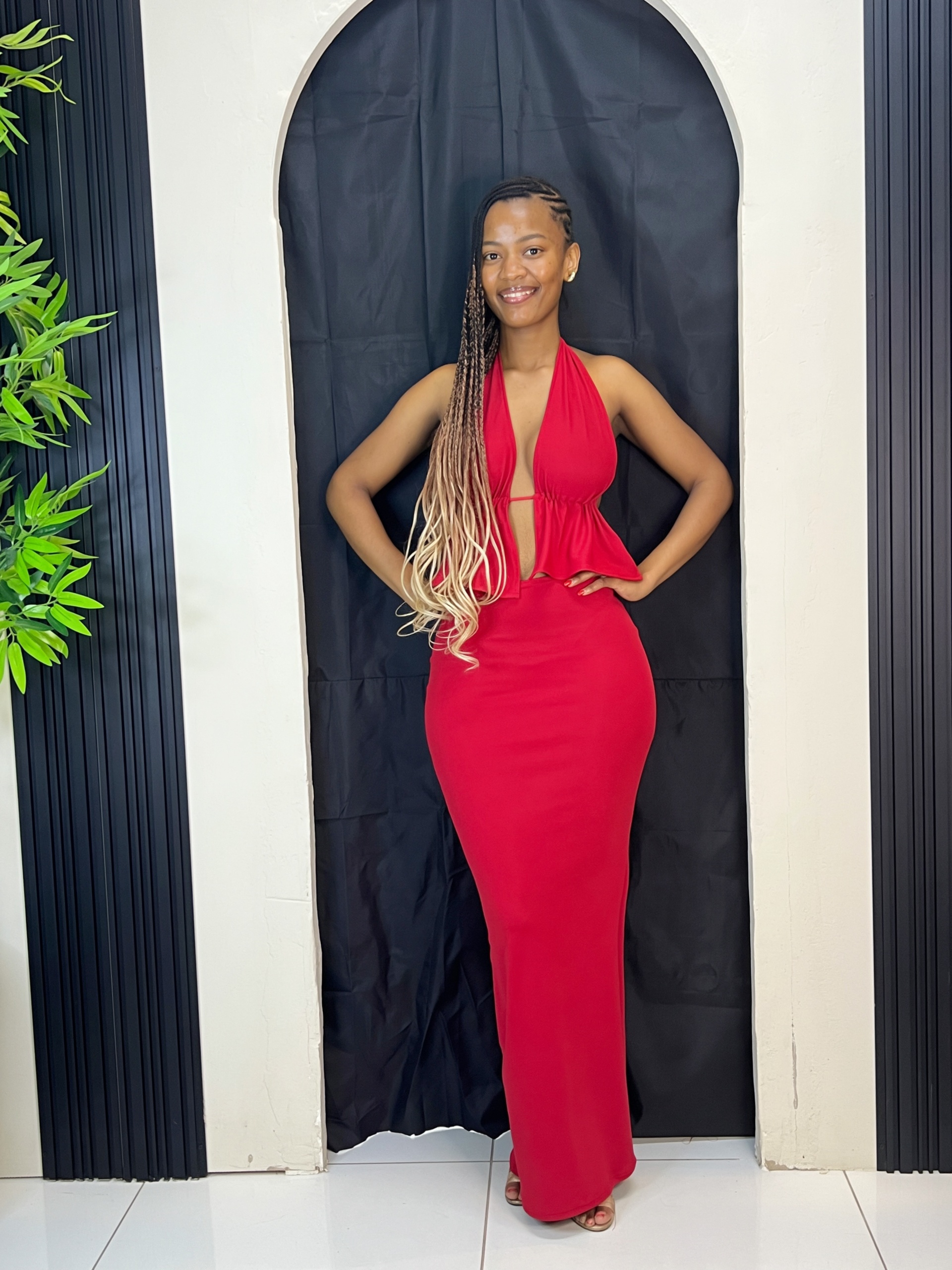 Valentina Halter Peplum Maxi Set - Red