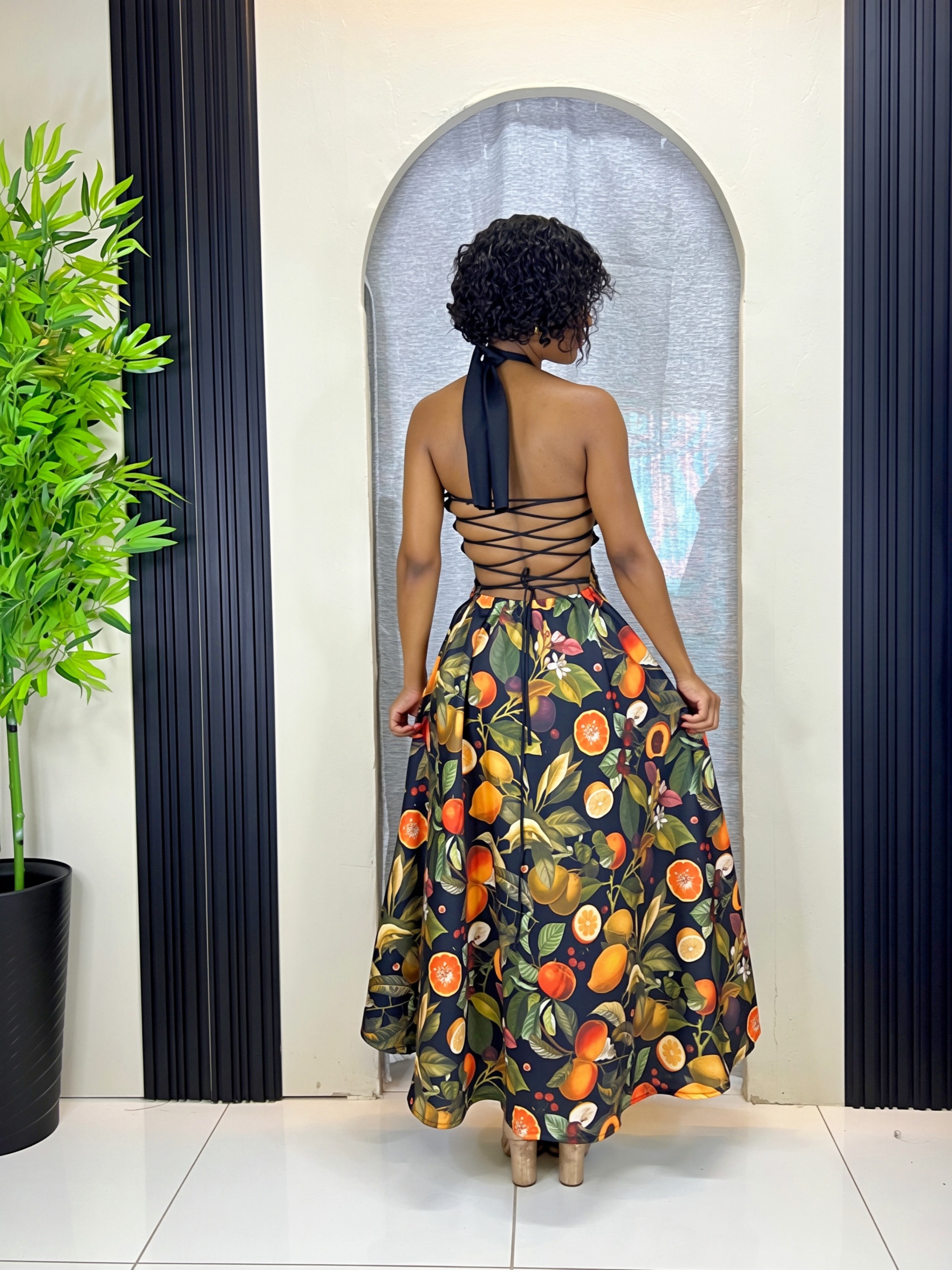 Sicily Citrus Halter Maxi Dress - Fruit Print - Image 2